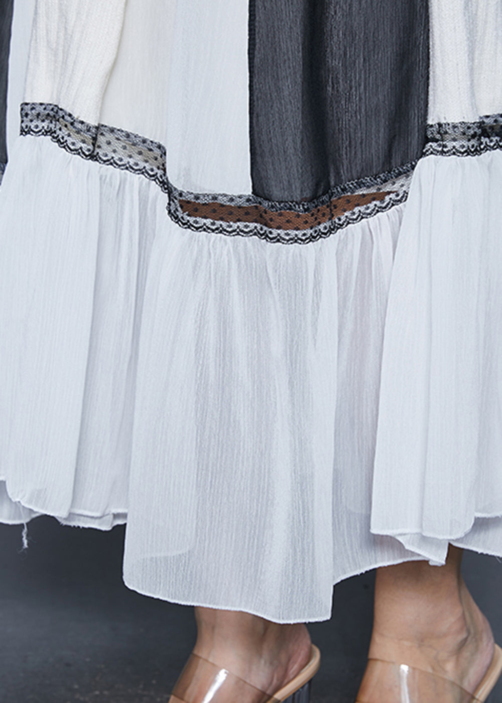 Style White V Neck Patchwork Knit Sweater and Skirt Two Pieces Set Spring