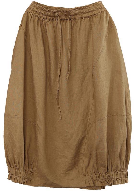 Style Yellow Pockets a Line Summer Linen Skirts