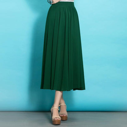 Style Elastic Waist Chiffon Clothes Sewing Green Dress Summer