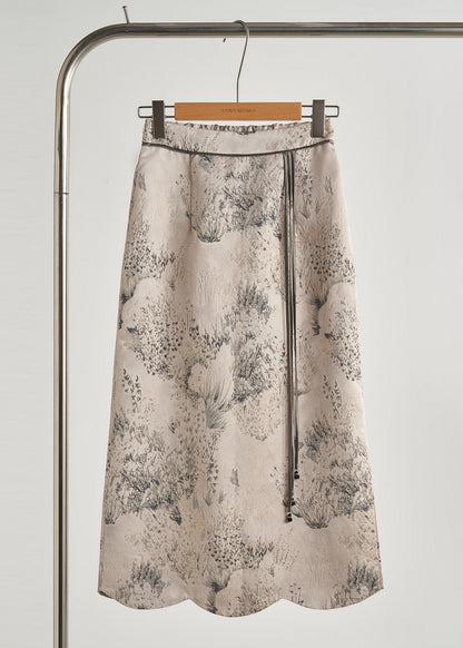 Stylish Beige Embroidered Jacquard Cotton Two Piece Set Fall