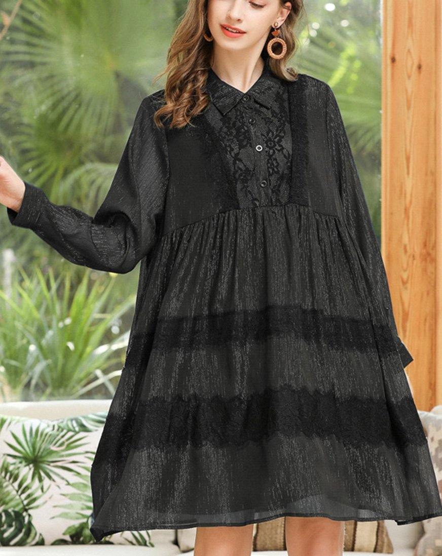 Stylish Black Button Chiffon Summer Dresses
