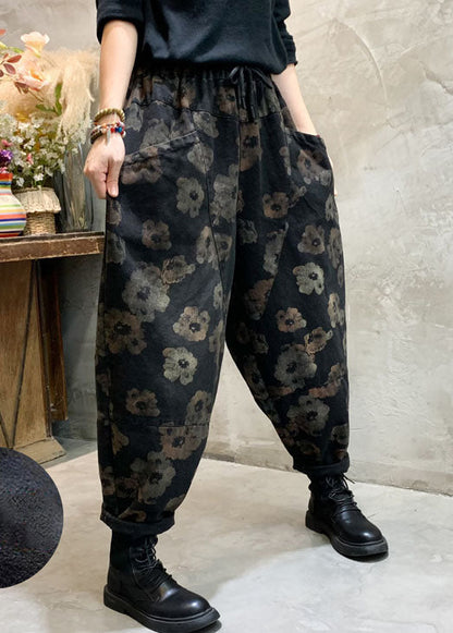 Stylish Black Cinched Pockets Denim Pants Winter
