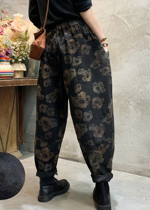 Stylish Black Cinched Pockets Denim Pants Winter