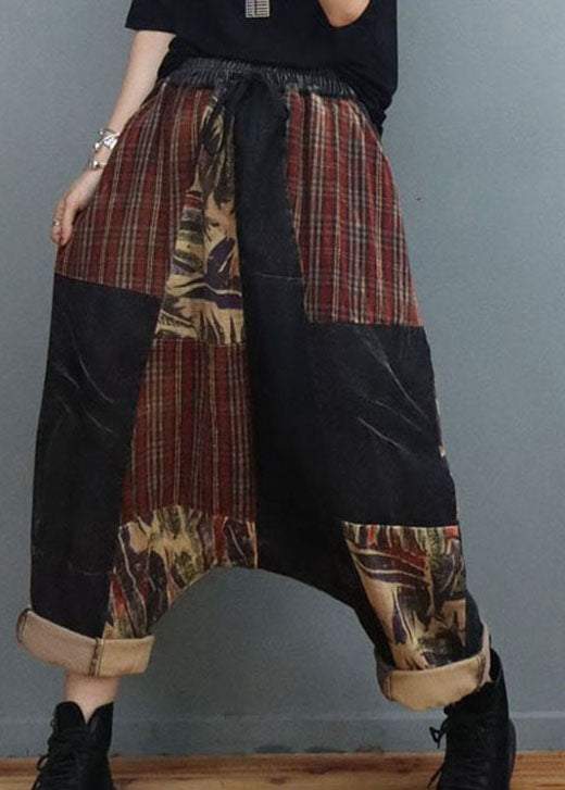 Stylish Black Cinched Patchwork Denim Pants Winter