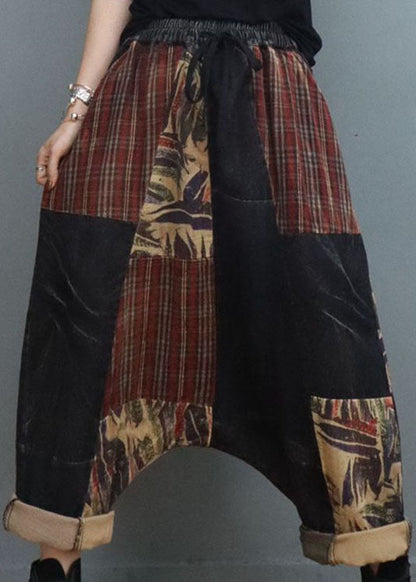 Stylish Black Cinched Patchwork Denim Pants Winter