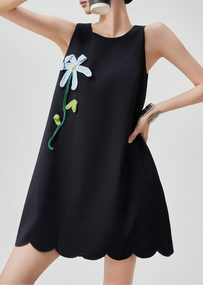 Stylish Black O-neck Mid Dress Sleeveless