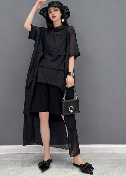 Stylish Black O-neck Patchwork Dress Short Sleeve