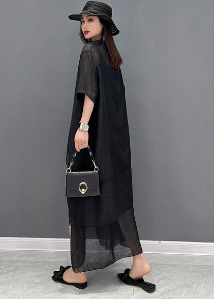 Stylish Black O-neck Patchwork Dress Short Sleeve