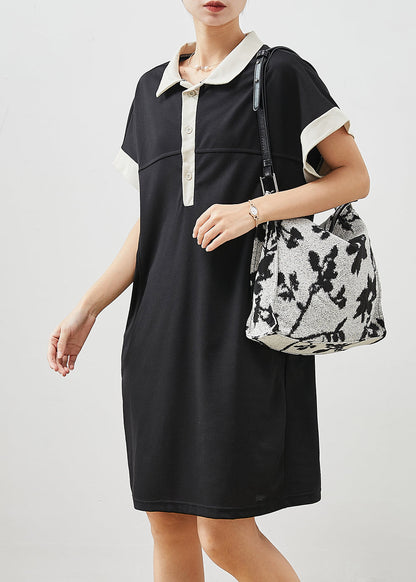 Stylish Black Oversized Pockets Cotton Pullover Dress Summer