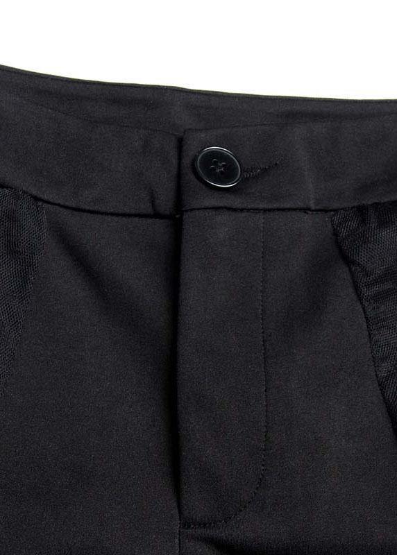 Stylish Black Patchworktulle Asymmetrical Design Wide Leghot Pants Trousers