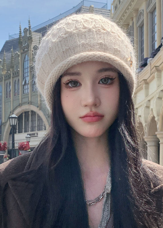 Stylish Black Rabbit Hair Knitted Cotton Bonnie Hat