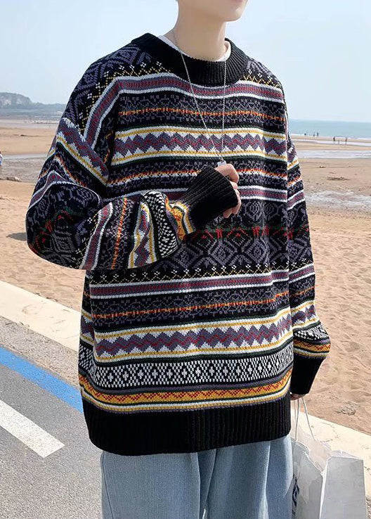 Stylish Black Striped Cozy Patchwork Knit Sweaters Spring