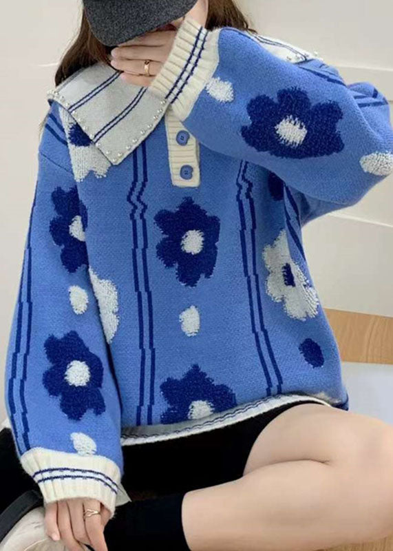 Stylish Blue Button Cozy Cotton Knit Sweaters Fall