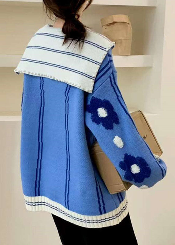 Stylish Blue Button Cozy Cotton Knit Sweaters Fall