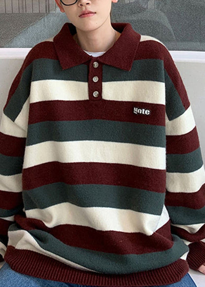 Stylish Blue Peter Pan Collar Thick Striped Sweater Tops Winter
