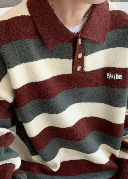Stylish Blue Peter Pan Collar Thick Striped Sweater Tops Winter