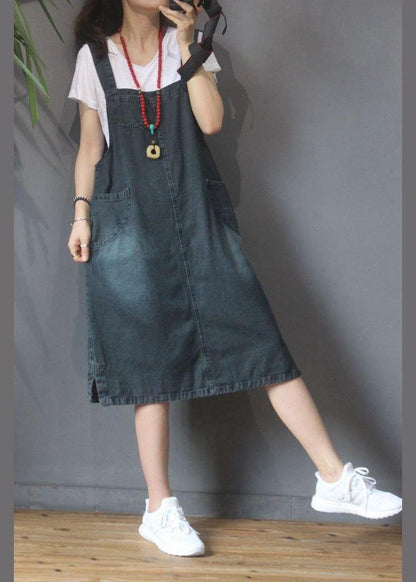 Stylish Blue Pocket Scarpenter Denim Summer Dresses