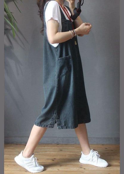 Stylish Blue Pocket Scarpenter Denim Summer Dresses