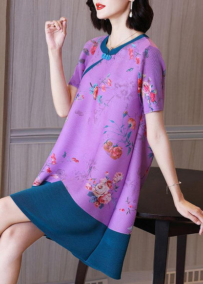 Purple Oriental Mini Dress Summer Outfits
