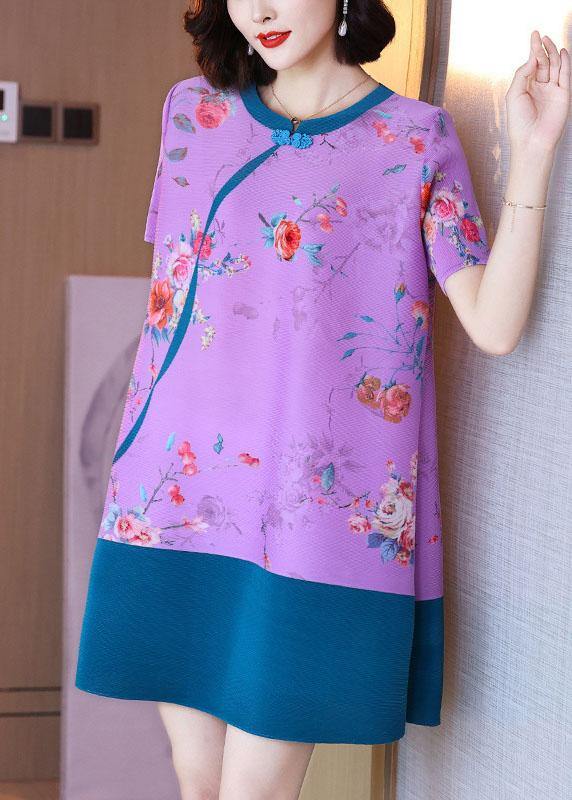Purple Oriental Mini Dress Summer Outfits