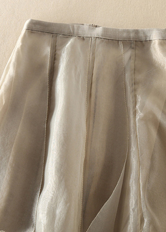Stylish Champagne Patchwork Wrinkled Chiffon Skirt Spring