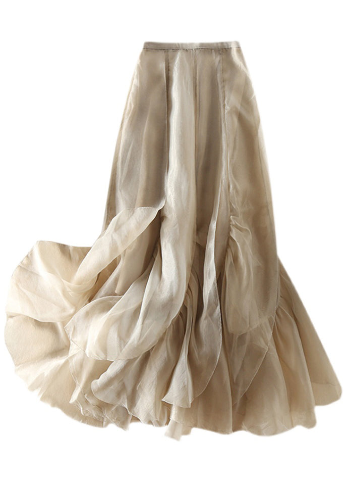 Stylish Champagne Patchwork Wrinkled Chiffon Skirt Spring