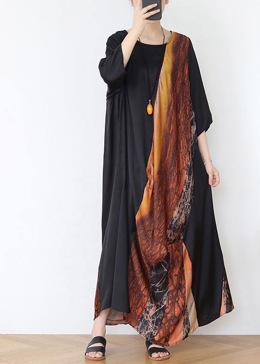 Stylish Chocolate Print Chiffon Loose Summer Vacation Dresses