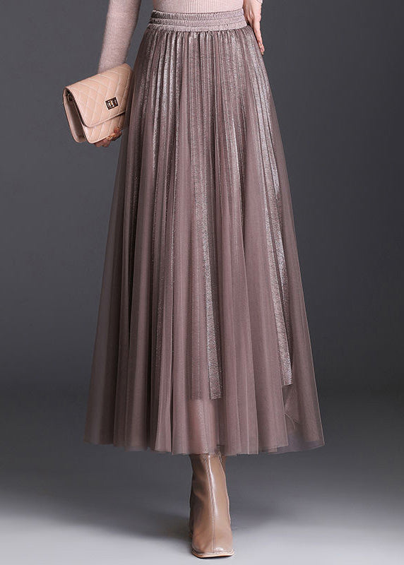 Stylish Chocolate Draping Tulle a Line Skirts Spring