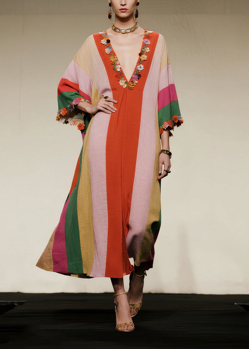 Stylish Colorblock Oversized Cotton Long Dress Summer