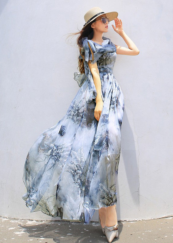 Stylish Green V Neck Chiffon Beach Long Dresses Flared Sleeve
