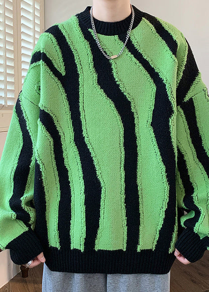 Stylish Green O Neck Original Design Knit Sweaters Winter