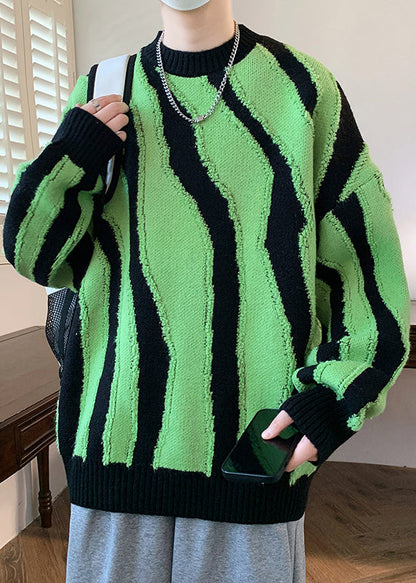 Stylish Green O Neck Original Design Knit Sweaters Winter