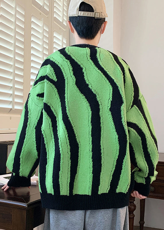Stylish Green O Neck Original Design Knit Sweaters Winter
