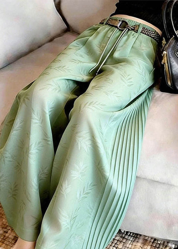 Stylish Green Print Wrinkled Wide Leg Pants Summer