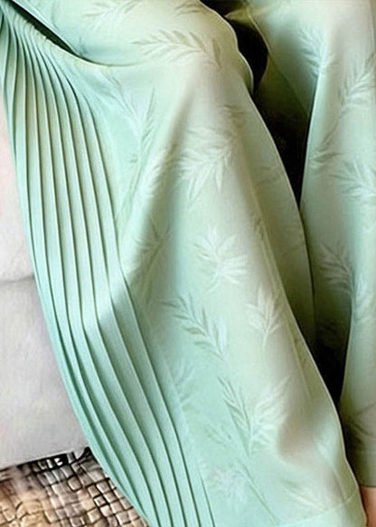 Stylish Green Print Wrinkled Wide Leg Pants Summer