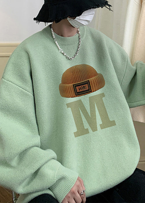 Stylish Green Turtleneck Print Cotton Knit Sweaters Winter