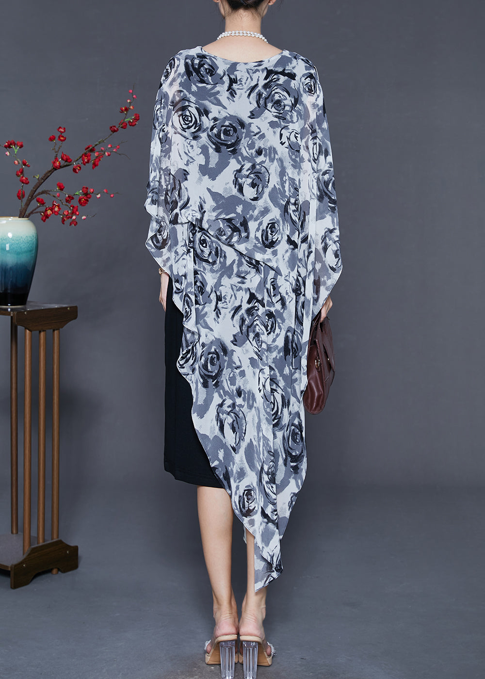 Stylish Grey Asymmetrical Chiffon Tea Dress Summer
