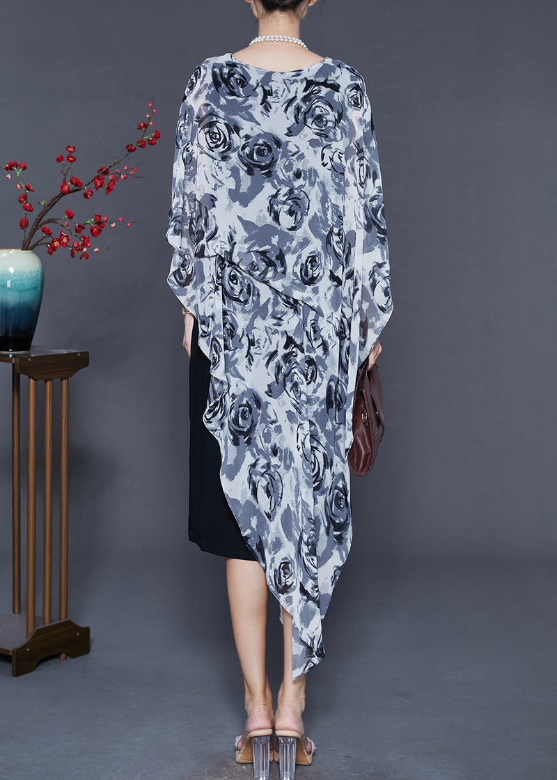 Stylish Grey Asymmetrical Chiffon Tea Dress Summer