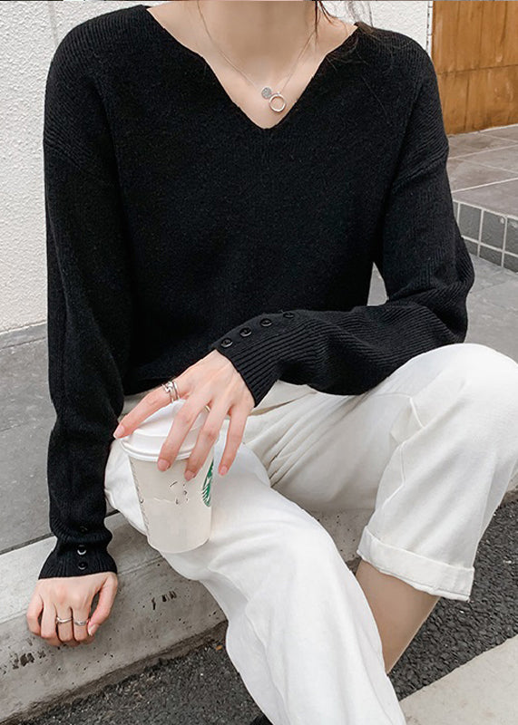 Stylish Khaki V Neck Knit Sweater Spring