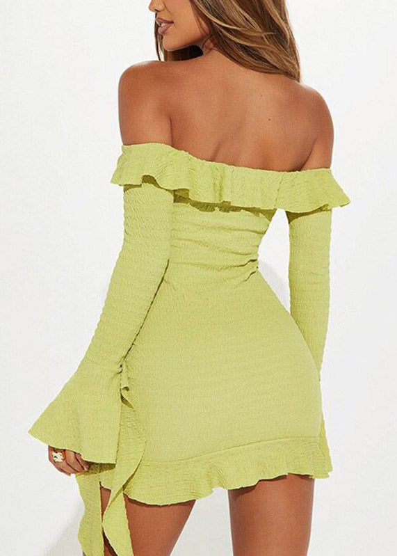 Stylish Light Green Slash Neck Ruffled Ribbon Vacation Mid Dresses Summer