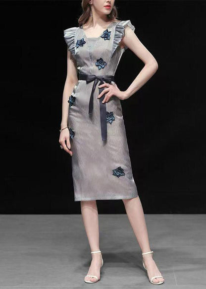 Stylish Light Grey Square Collar Ruffled Long Dresses Summer