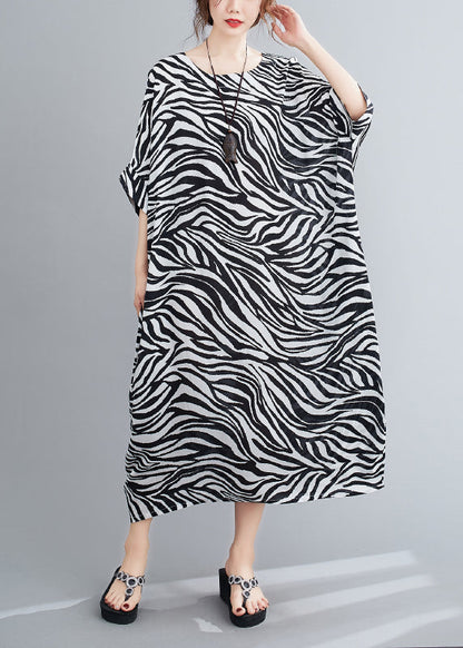 Stylish O-neck Striped Print Vacation Dress Batwing Sleeve