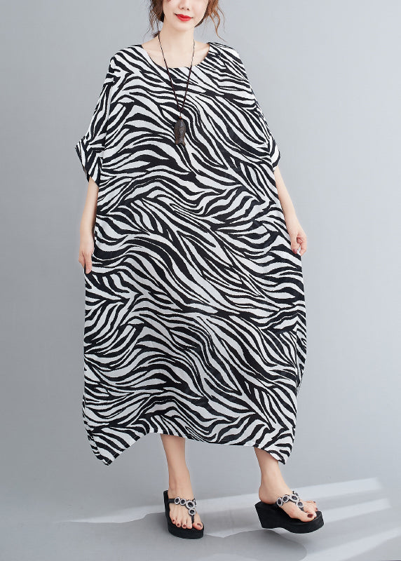 Stylish O-neck Striped Print Vacation Dress Batwing Sleeve