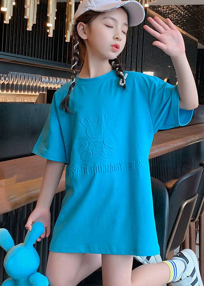 Stylish Pink O Neck Patchwork Cotton Kids T Shirt Dresses Summer