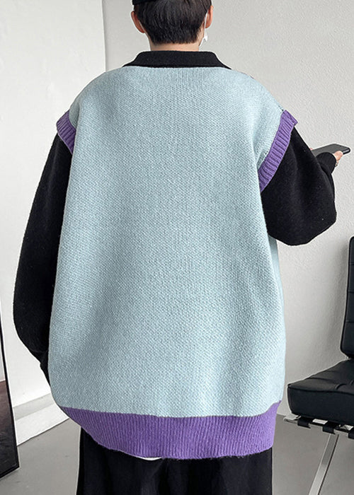 Stylish Pink Peter Pan Collar Button Patchwork Knit Sweaters Spring