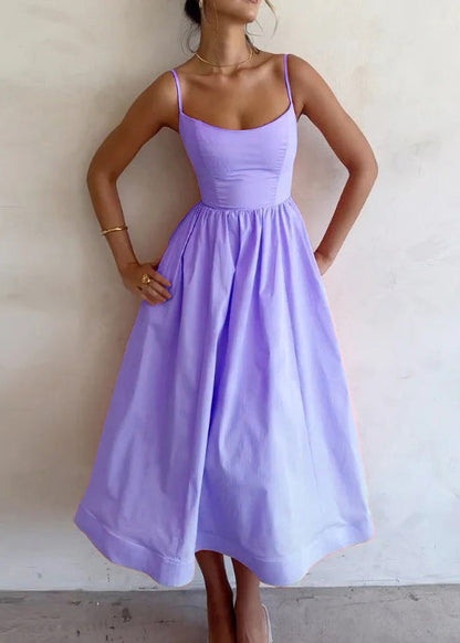 Stylish Pink Wrinkled Cotton Spaghetti Strap Dress Summer