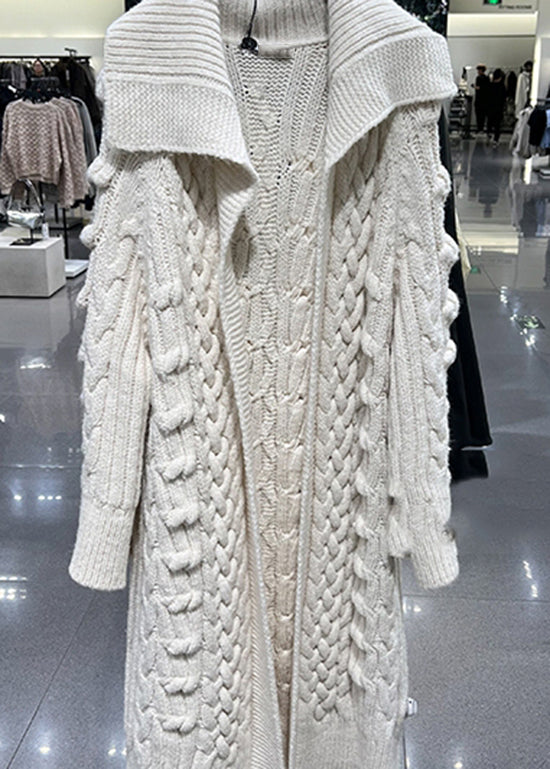 Stylish Beige Peter Pan Collar Cable Knit Cardigans Spring