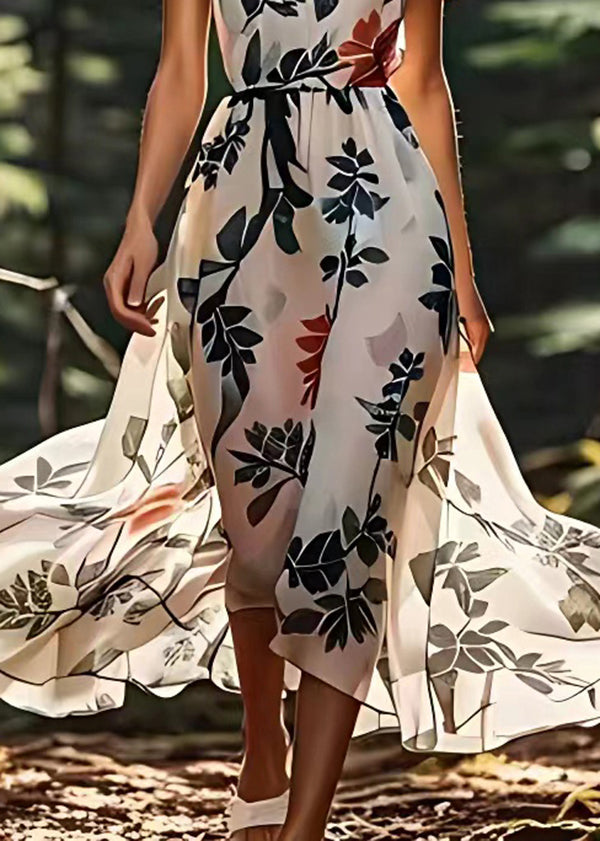 Stylish Print Silk Spaghetti Strap Dress Sleeveless