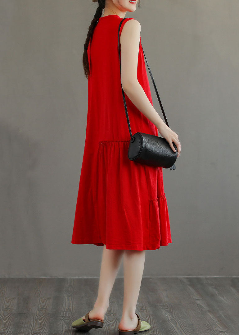 Stylish Red O-neck Patchwork Cotton Party Dress Sleeveless