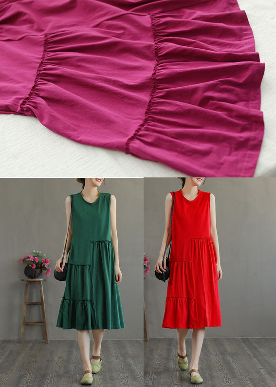 Stylish Red O-neck Patchwork Cotton Party Dress Sleeveless